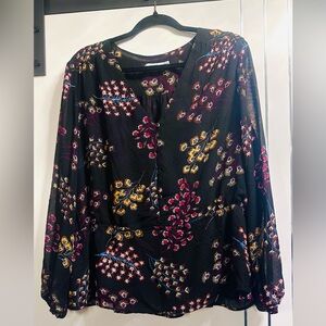 Rickis XXL Black Floral Abstract Black Chiffon  Lined Peplum Blouse